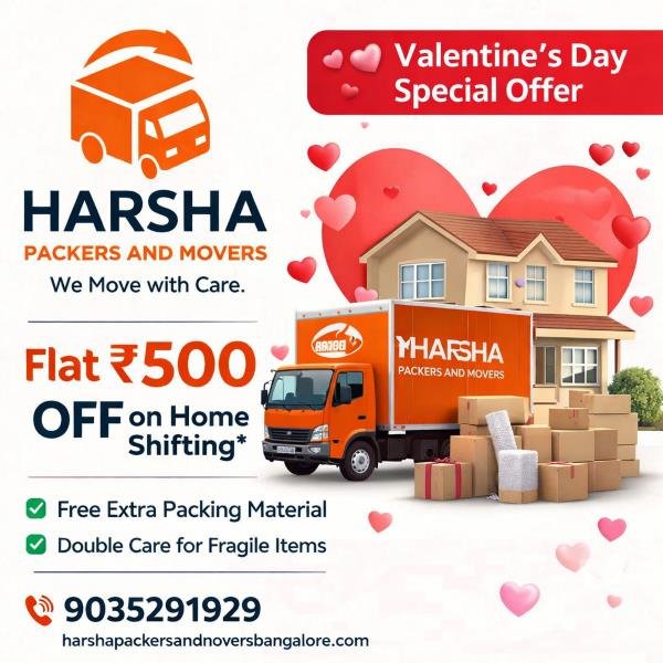 Valentine’s Day home shifting offer by Harsha Packers and Movers in Bangalore